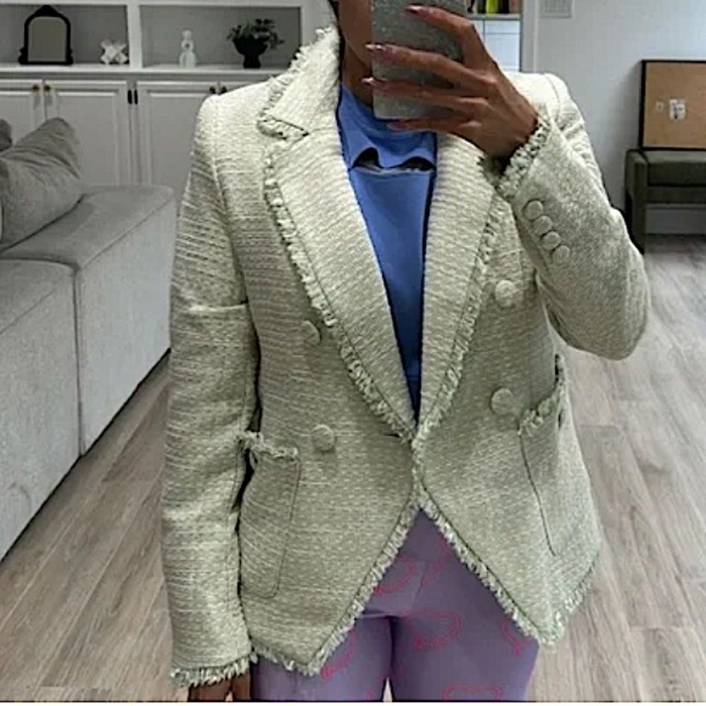 HOUSE of HARLOW 1960 Pistachio Green
Double-Breasted tweed Blazer M